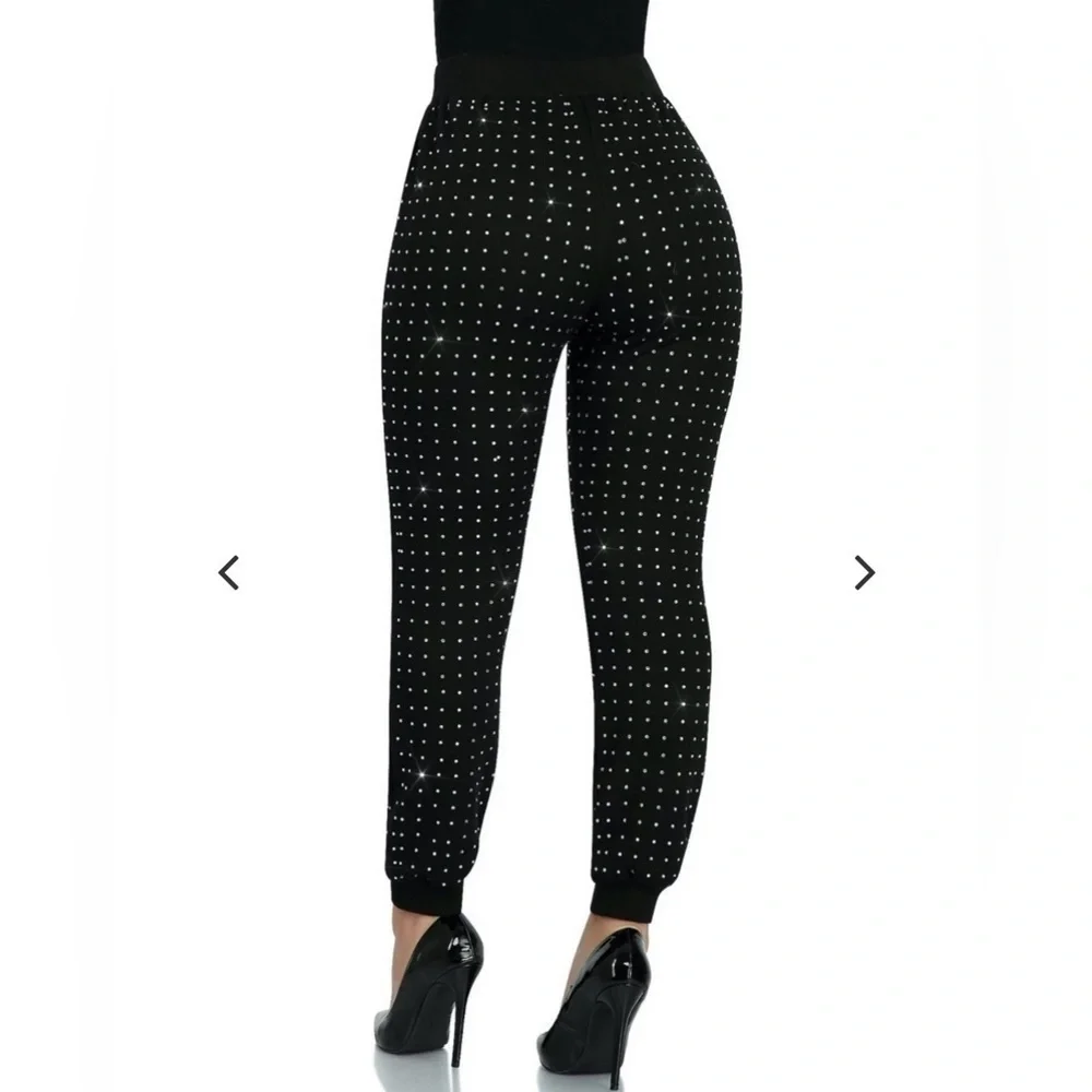 Kosmios Black Rhinestone Studded Two-Piece Sweatsuit | Top M / Pants L